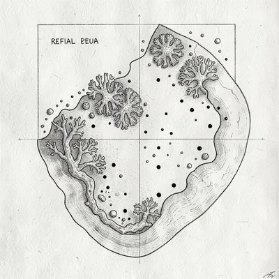 plan view of a regional reef diagram with species marker dots