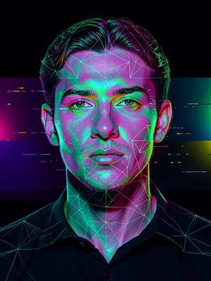 Face glitching horizontally, RGB color channel separation, digital portrait