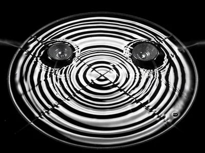 Water showing interference pattern between two speaker sources