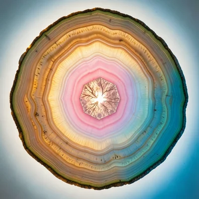 Watermelon tourmaline cross-section, pink center grading to green rind, hexagona