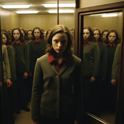 Photo Amidst a crowded party a woman holds a mirror r