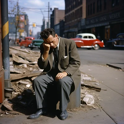 Vivian Maier color photo of a sad scene. color street