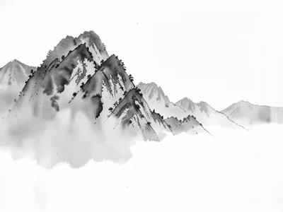 Mountain suggestion in distant mist behind void