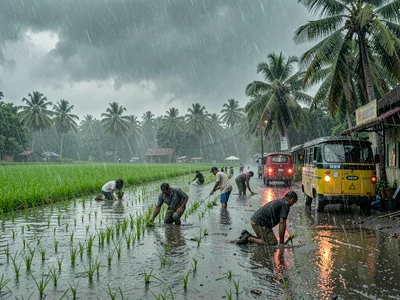 Farmers Transplanting Rice in Monsoon Rain