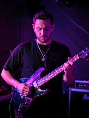 Musician with instrument in neon