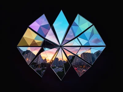 Fractured mirror reflecting a scene but each shard shows different time of day