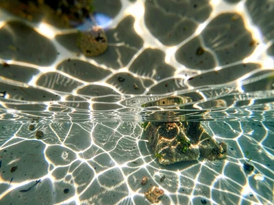Caustic pattern reflecting back up to underside of surface