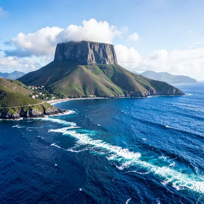Cape Town mountain-sea duality, Table Mountain backdrop, two oceans meeting at r
