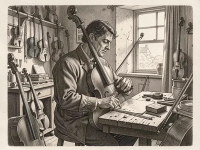 Violin maker in workshop