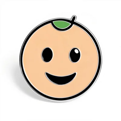 Enamel pin illustration, Peach emoji style , bold simple design, limited color p