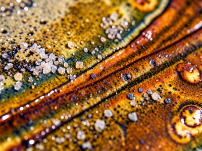 Layered glaze interaction, two different glazes overlapping and reacting during 