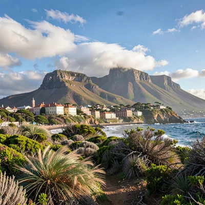 Cape Town southeaster wind shaping the scene, Lions Head with racing clouds, win