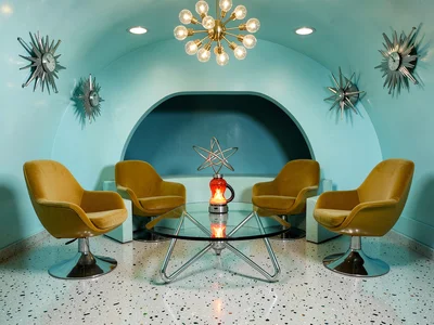Kidney Coffee Table with Tulip Chairs