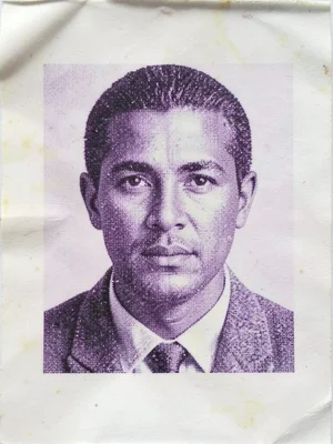 A portrait of a face achieved entirely through receipt printer resolution, seen 