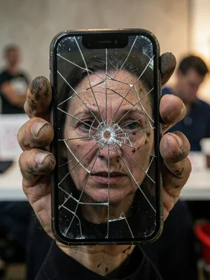 Cracked phone screen creating beautiful fracture patterns