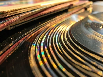 Stack of summer soul records, worn sleeves, warm afternoon light on turntable
