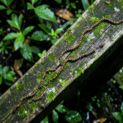 Tropical weathered surfaces, humid atmosphere, Termite trails on a wooden beam, 