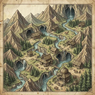 Fantasy map illustration, an underground realm map with cavern systems, subterra