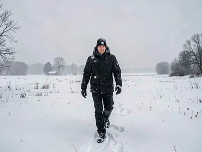 Figure walking snow field