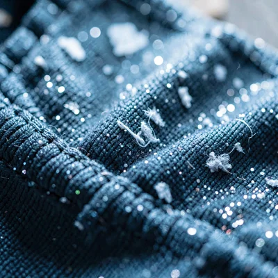 Macro of a reflective vest weave, slow icy bloom across the threads, hairline cr
