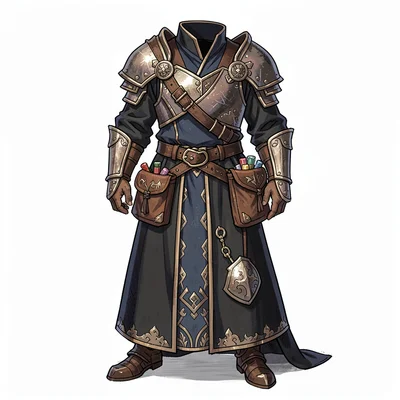 Fantasy armor illustration, a mage's battle robes with armored shoulders and spe