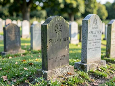 Cemetery headstones in compressed perspective