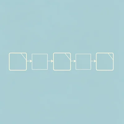 Schematic diagram of a money-flow process with five connected boxes strung along