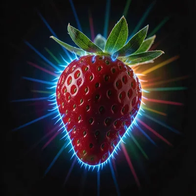 A strawberry with fine blue corona discharge following the surface texture and s